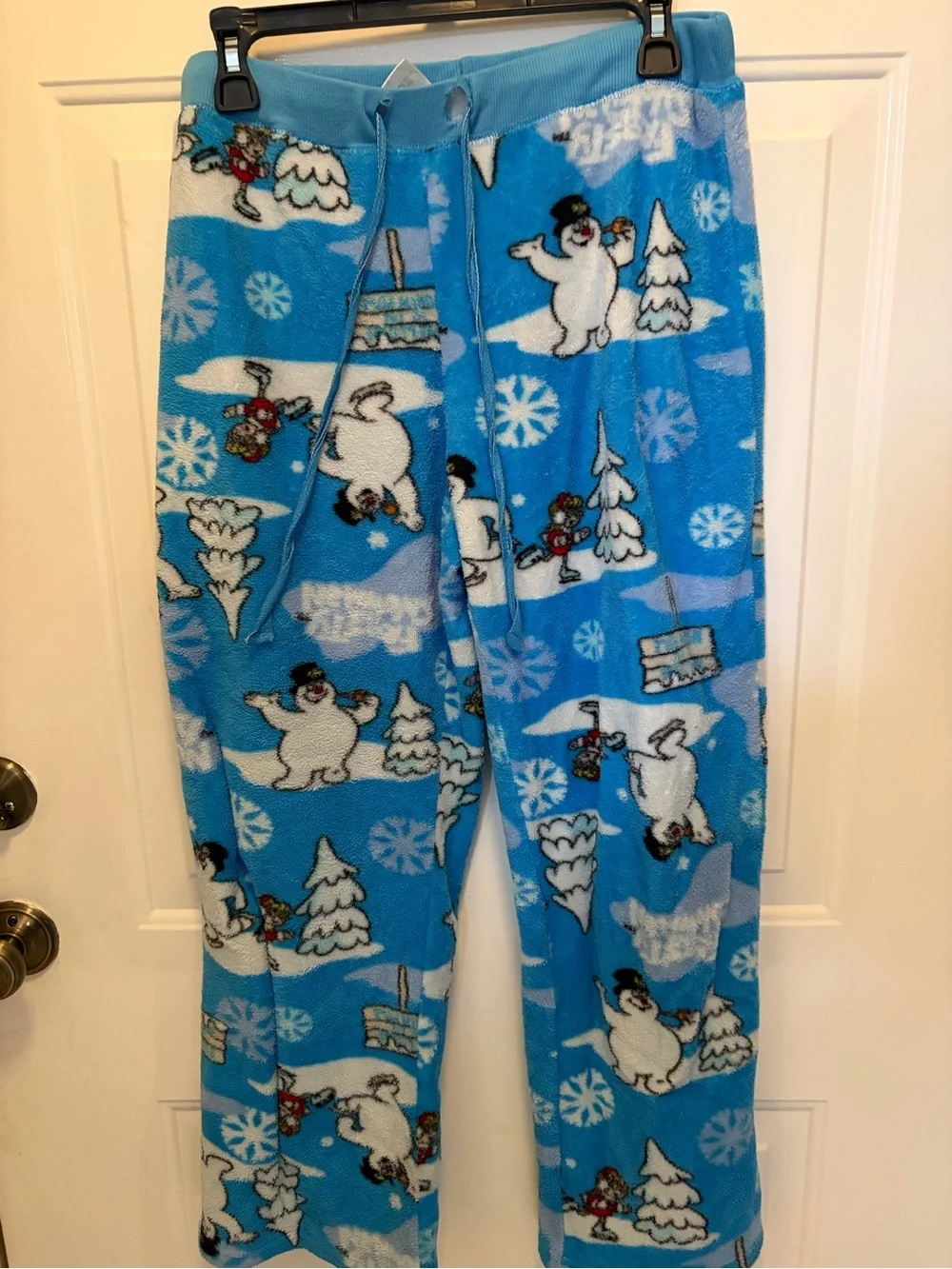 Blue Women's Fleece Pajama Pants with Snowman Print
